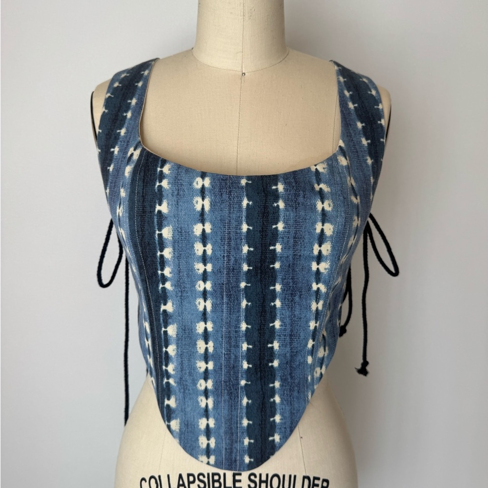 Rusty Reconstruction Blue and White Indigo Women's Corset Top Small Adjustable